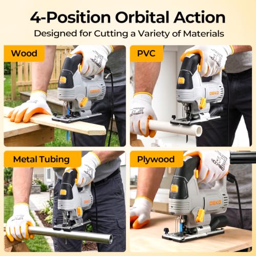 DEKO Electric 800W Jigsaw Tool Power Jig Saws for Woodworking, Wood Cutter Hand Tool with 6 Variable Speed,LED Light