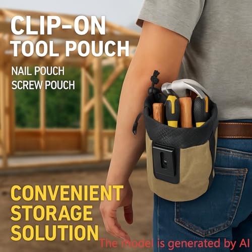 Waxed Canvas Nail/Screw Pouch, Tool Pouch with Belt Clip, 5 x 5 x 8 Inch Rounded Bolt Bag with Stand up Base Metal Clip on Organizer, Nail Pouch Suitable for Carpenters, Electrician, Carpenter - color: Green