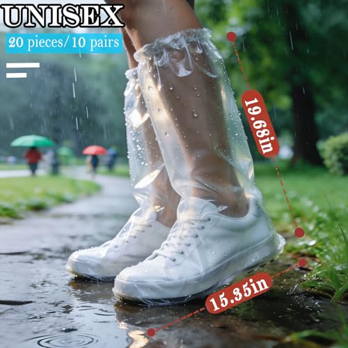 20 Pcs Individually Packaged Extended Length Rain Shoe Covers for Adults, Disposable Portable Plastic Shoe Covers for Rain, Perfect for Adults, Mud, and Theme Parks (Adults, L 20Pcs) - size: Adults L 20Pcs