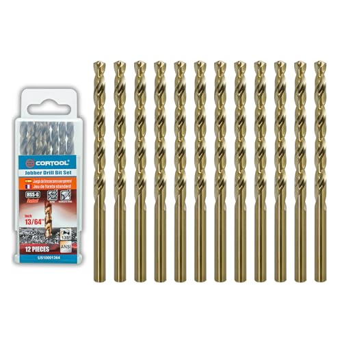 13/64 inch Cobalt Drill Bits (12Pcs), M35 HSS Metal Jobber Length Twist Drill Bit Set for Hard Metal, Stainless Steel, Iron, Copper, Aluminium, Brass, Plastic & Wood - style: 13/64 Inch