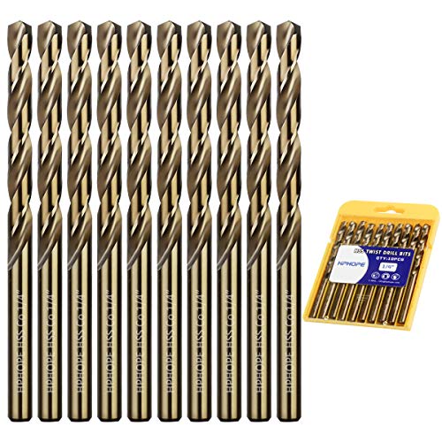 1/4 Inch Cobalt Drill Bits 10Pcs - HPHOPE M35 HSS Metal Twist Drill Bits Set, Jobber Drill Bits Length and Straight Shank, Suitable for Drilling in Hard Metal, Stainless Steel, Cast Iron - size: 1/4-inch, 10Pcs