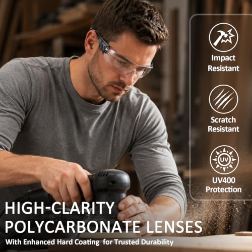 TBET Clear Safety Glasses Bulk for Men, ANSI Z87.1& UV Protection Glasses
