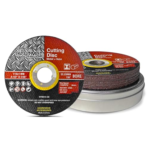 HAUTMEC 10 Pack Cut Off Wheels 4-1/2" x .04" x 7/8", Metal Cutting Discs with Storage Tin Box for Angle Grinder, MPA Certified Ultra-Thin Aluminum Oxide Abrasive Cut-Off Wheel (HT0014) - size: 4.5" x .04" x 7/8" (10 pcs)