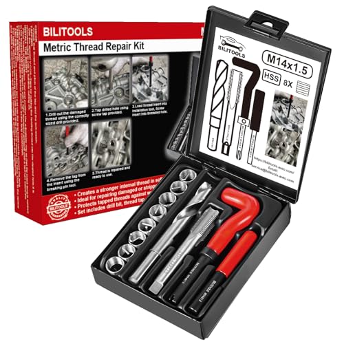 BILITOOLS M14x1.5 Helicoil Thread Repair Kit Metric, HSS Drill Heli Coil Repair Kit - size: M14 x 1.5, style: Metric
