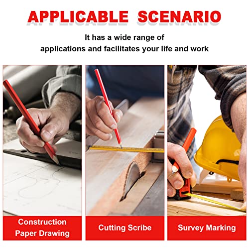 Honoson 200 Pcs Flat Construction Pencils with Printed Ruler Wood Graphite 2 Pcs Carpenter Pencil Sharpener for Woodworking Marking Tool(Red) - color: Red
