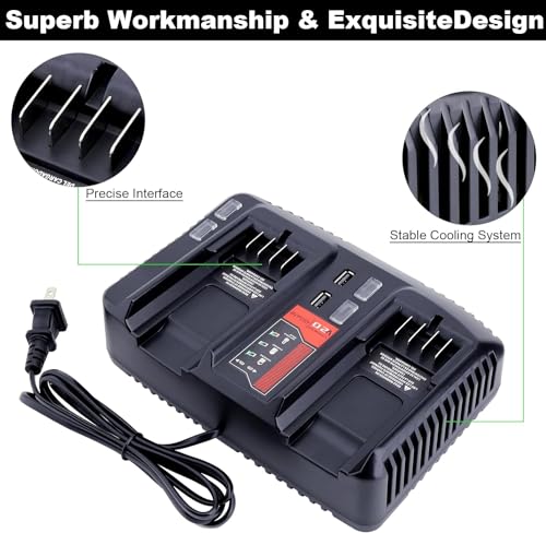 CMCB124 V20 Dual Port Battery Fast Charger Replacement for Craftsman 20V max Lithium Compact Batteries CMCB102 CMCB202 CMCB204 CMCB206 CMCB209 Power Tools Battery