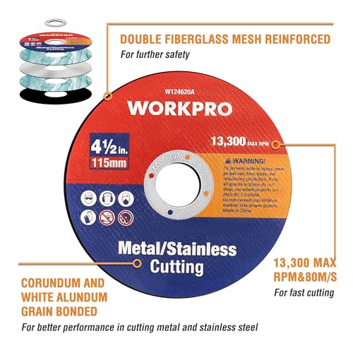 WORKPRO 4-1/2 x 7/8 Inch Cut-Off Wheels, 20 Pack Thin Metal Cutting Discs