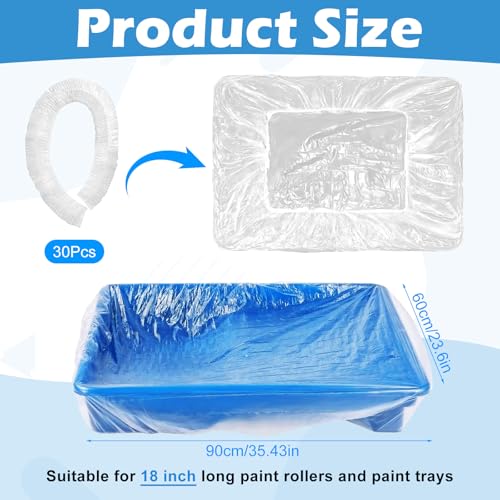 Hysagtek 30 Pcs Paint Tray Liners Disposable 18 Inch Paint Roller Tray Liners Paint Pan Liners Plastic Paint Pan Cover for House Walls Ceilings Painting