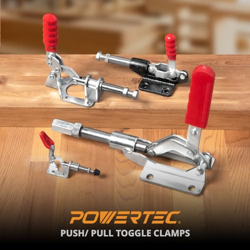 POWERTEC 6PK Toggle Clamp, 300lbs Holding Capacity, 302F Quick Release Push/Pull Clamp for Woodworking Jigs and Fixtures, Pocket Hole Jigs, Welding, CNC (20304-P6) - size: 302F, 6PK