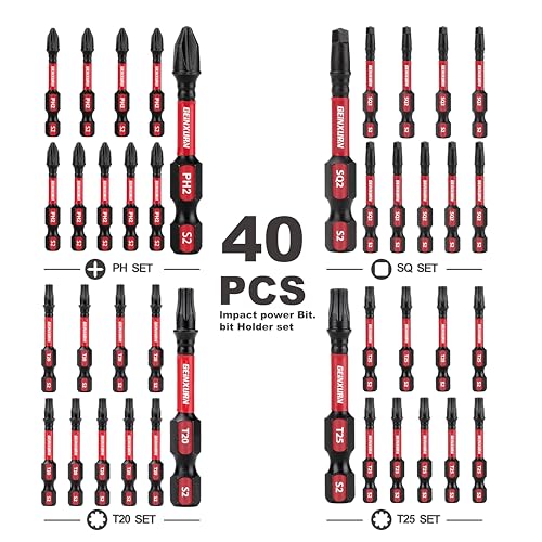 GEINXURN Impact Tough Phillips Square Torx 2 in. Insert Driver Bits, 40Pack Bulk T20/T25/PH2/SQ2 Screwdriver Power Bits Set - size: MIXED-40PC