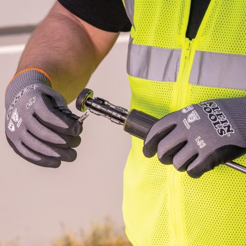 Klein Tools 60588 Work Gloves, Knit Dipped Cut Resistant ANSI A4 Nitrile Coated Gloves, HPPE Fabric, Touchscreen Capable, Medium, 2-Pair - style: Medium
