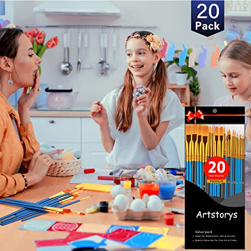 Artstorys Paint Brushes Set, 20 Pcs Acrylic Oil Watercolor Painting Brushes - color: Black,blue
