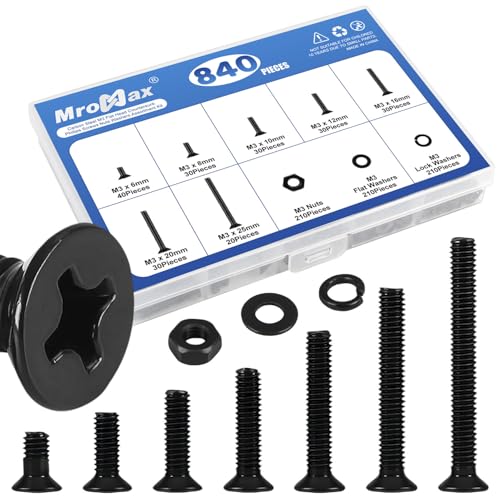 840Pcs M3 Countersunk Screws Assortment Kit with Nuts and Washers (6-25mm) - size: M3 x 6-25mm Kit
