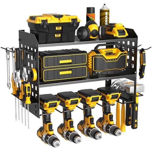 SUNALLY Power Tool Organizer, Wall Mount Garage Tools Storage Rack, Black - style: 4 Drill Holders C