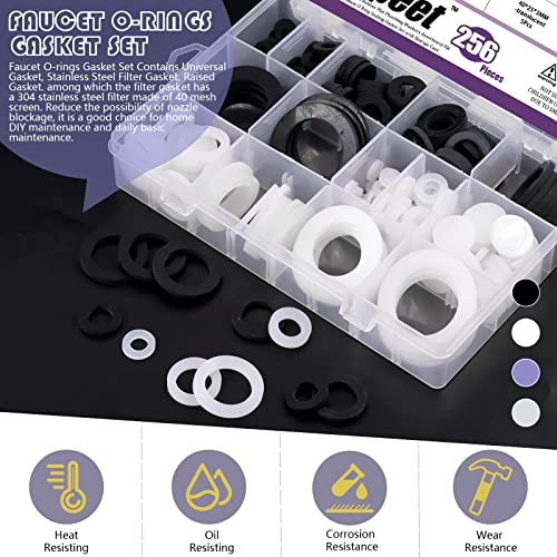 Swpeet 256Pcs 7 Sizes Flat Rubber and Silicone Washers O Ring Plumbing Washers Assortment Kit, Flat Gasket Hose Gasket Set Sealing Washer for Shower Head Washers Garden Faucet Water