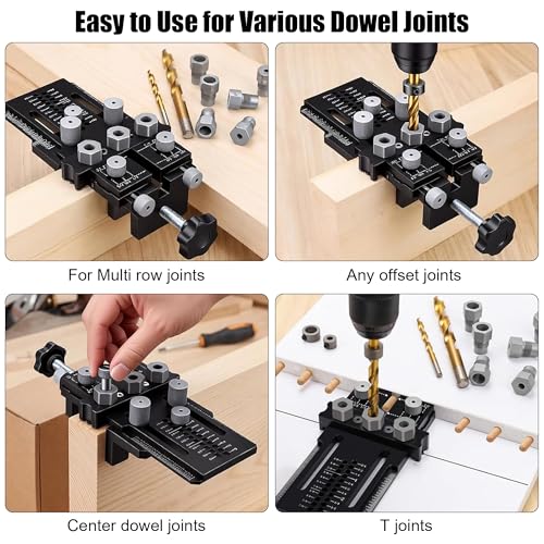 Dowel Jig Kit with Quick Positive Stop and Clamp, Adjustable Doweling Jig - color: Black