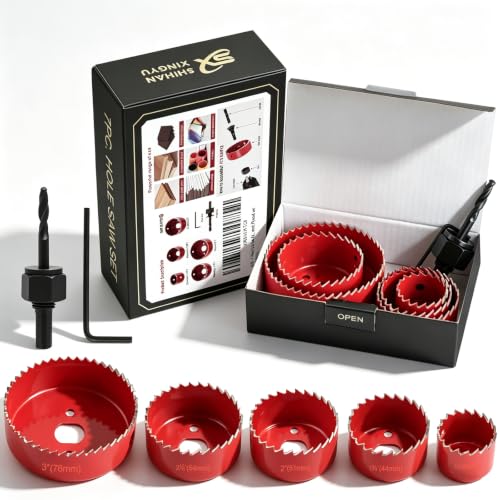 7-Piece Hole Saw Kit with Mandrel for Softwood and PVC - color: 7pc red
