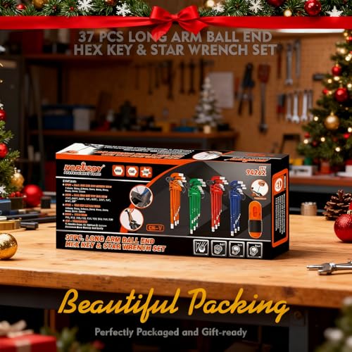 HORUSDY 37PCS Hex Key Allen Wrench Set, SAE & Metric Star Long Arm Ball End Hex Key Set, Industrial Grade Allen Wrench Set with Another Torque Handle - style: 37PCS SAE & Metric