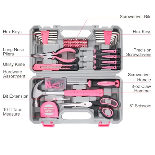 WINNER 150-Piece Pink Color All-Purpose Household Tool Kit in Toolbox Case - size: 150-Pc. Pink Tool Kit