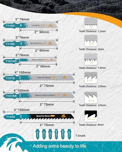 50-Piece Jigsaw Blades for Metal and Softwood Plywood, T-Shank Jig Saw Blades for Professional Accessory Jigsaw (T118A,T118B,T101AO,T101B,T101BR,T144D) - size: Set 1 (T118A-T144D)