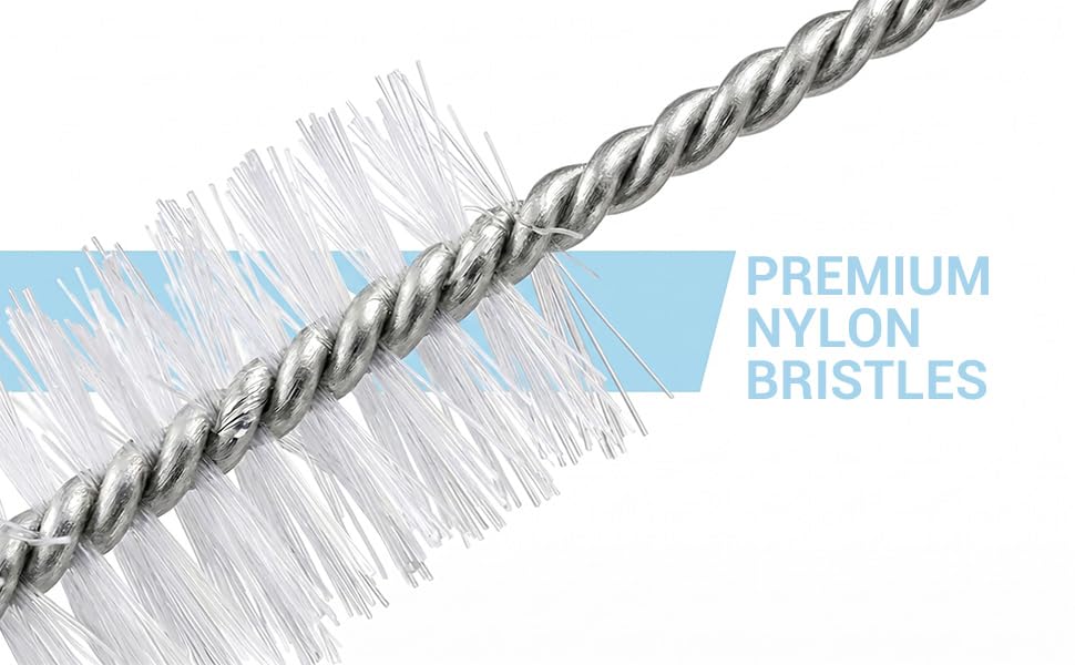 8-Inch Nylon Straw Cleaning Brushes, 10-Pack, Flexible Stainless-Steel Wire Tube Brushes, Non-Scratch and Rust-Resistant, for Reusable Straws, Bottles and Narrow Tubes