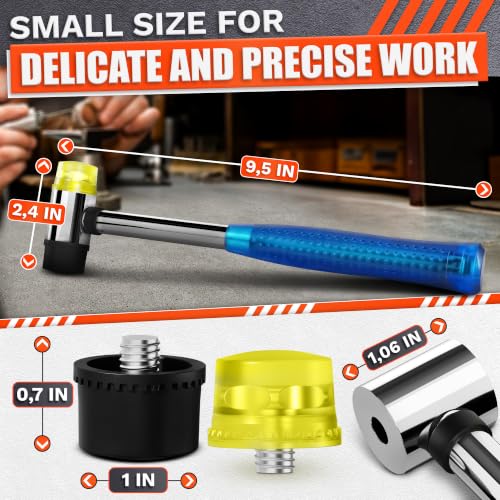Small Blue Rubber Mallet Hammer 25mm, Double Faced Non Marring Head - color: Blue