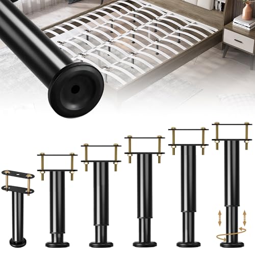 6 Pcs Adjustable Height Bed Support Legs, 6-9 Inch Metal Under Bed Frame Support Legs, Extra Sturdy Bed Legs Replacement Parts with Rubber Non-Slip Base for King Queen Frame Wooden Center Slat - size: 6'' - 9'' 6pcs