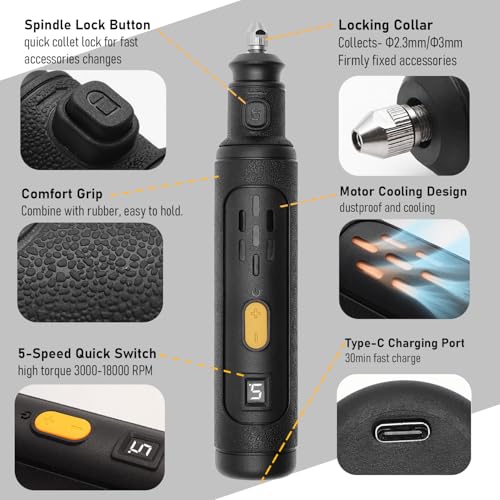 8V Mini Grinder for 3D Printing Post Processing, Portable Electric Grinder with 60-in-1 Accessory Kit, Rotary Tool for Polishing/Engraving/Cutting on FDM & SLA 3D Prints
