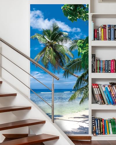 FLFK Door Wallpaper Sticker - Beach Palms,Peel and Stick Mural,Combined Size 30"x80",Split into 2 Pieces - color: Mt5466, size: 30" x 80"