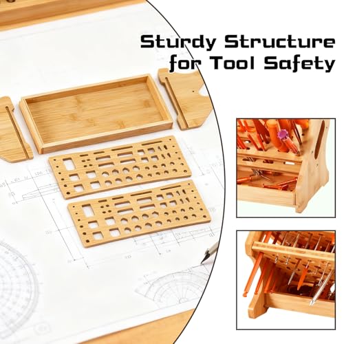 Wooden Screwdriver Organizer,Tool Bench Organizer, Repair Tool Storage Rack for Handicraft Desktop, Multi-functional Bamboo Tool Holder with Drawer