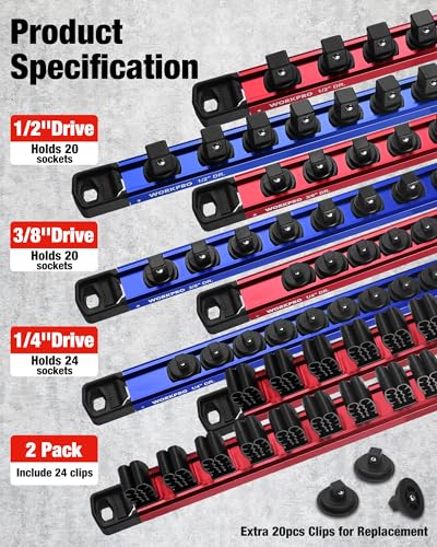 WORKPRO 8-Piece Magnetic Socket and Screwdriver Organizer Set - size: 6pc Socket Rail & 2pc Screwdriver Rail