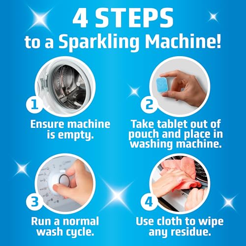 MIGHTY CLEAN Washing Machine Cleaner Tablets 24 Pack - 1 Year Supply, Septic Safe Washing Machine Cleaning Tablets, Washer Cleaner Tablet, Works with All Washers Including HE