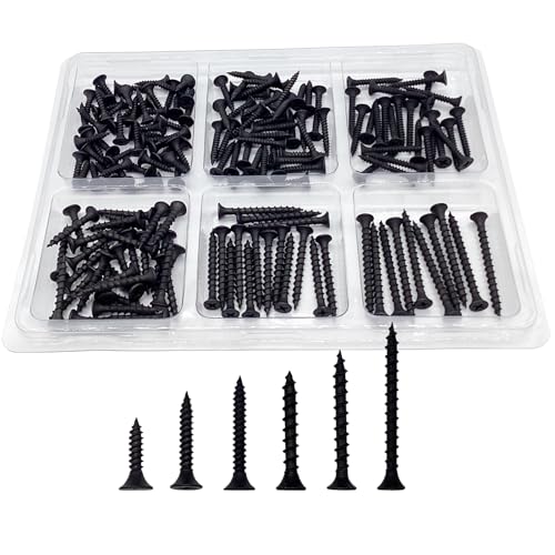 170PCS Wood Screws Assortment Kit, Drywall Screws, Black Wood Screws, Assorted Wood Screws, Flat Head Screws, Screw Assortment, Self-Tapping Screws for Wood, 6 Sizes - size: #6 #8 170PCS