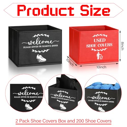 Suzile 200 Pcs Disposable Shoe Covers with 2 Pcs Box Open House Supplies Foldable Booties Shoe Covers Holder Storage Bin for House Indoor Guest Supplies, 10 x 10 x 8 Inch(Black, Red, Blue) - color: Black, Red, Blue