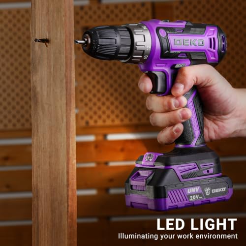 Power Drill Cordless: DEKO PRO Cordless Drill 20V Electric Power Drill Set Tool for Women Drills with Battery and Charger 20 Volt Drills Driver Kit Purple - color: Purple