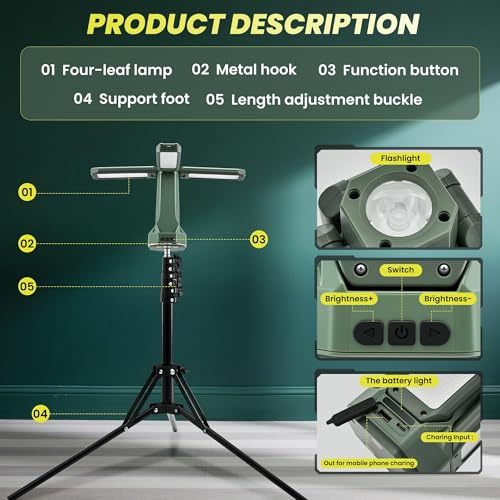 SakerNeo 20000mAh Rechargeable Camping Light with Stand,Portable Work Light - style: GREEN