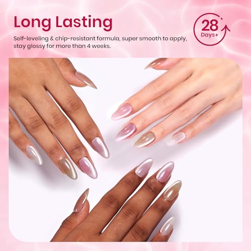 Beetles Nude Cat Eye Gel Nail Polish Set, 6 Colors Nude Gel Polish Kit - color: A - Glass Cat Eye | Nude Reflection