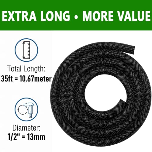 Heat Resistant Wire Loom Automotive Cable Management Sleeves 35ft-1/2inch Split Wiring Loom Harness Wire Organizer, High-Temperature Heavy Duty Auto Wrap Cord Protectors from Pets No Chew, Black - size: 1/2"-35Feet