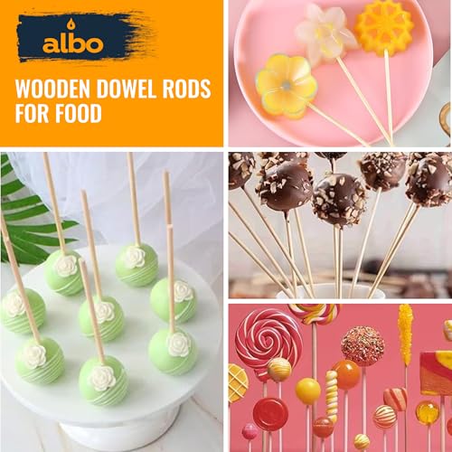ALBO Wooden Dowel Rods 100 PCS 1/8" x 6" Inch Round Wood Sticks for Crafts, DIY Projects and Macrame Hardwood Assorted Bouquet Sticks Cake Dowels for Tiered Cakes - size: 1/8" x 6" 100 Pcs