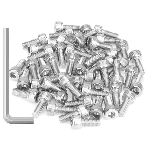 55 Pieces M5 x 12mm Socket Head Cap Screws, Thread Pitch 0.8mm, Sutemribor M5 Screws, 304 Stainless Steel, Fully Threaded, Silver - size: M5 x 12mm, style: Socket Head