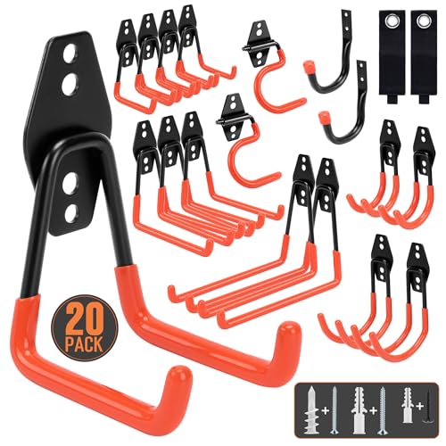 TONDA Garage Hooks, 20 Pack Wall Storage Hooks for Bike, Ladder and Tools - color: Orange