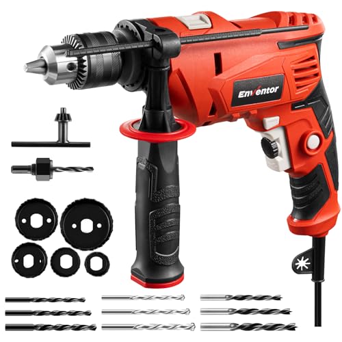 Enventor Hammer Drill with 9 Bits, Variable Speed, 900W, 1/2" Chuck, Corded