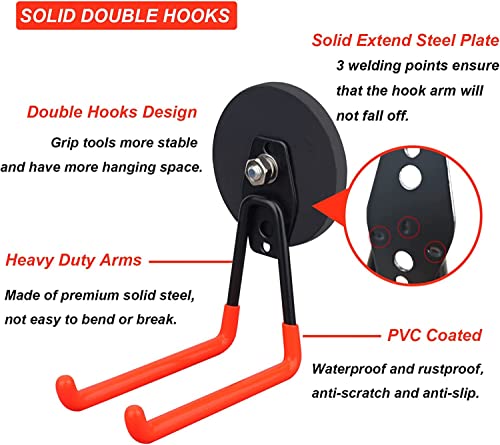Strong Utility Magnetic Hooks,Anti-Slip Coated Large Magnetic Hooks Heavy Duty No Drilling Garage Organizer Magnet Hooks for Hanging Garden Hoses - style: 3.46INCH LARGE RED 2PACK
