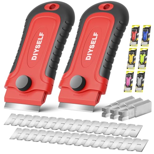 DIYSELF 2 Pack Razor Blade Scrapers with 30 Blades, Paint Scraper Tool - color: Red, size: 2 Pack