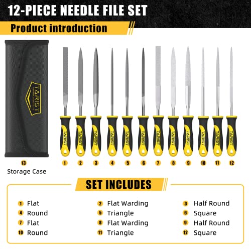 TARIST 12PCS Needle File Set with Tool Bag, Small File Set Includes 6pcs Jewlers Files & 6 Steel Files for Metal, Jewlers, Wood, Leather and Plastic - style: Needle File - 12 pcs