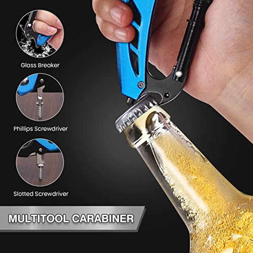 FUNBRO EDC Multitool Carabiner with Knife, Bottle Opener - color: Blue