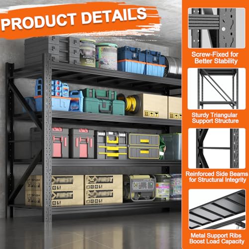 Metal Garage Shelving Unit, Heavy Duty Adjustable Industrial Storage Shelves, Steel Storage Rack for Garage, Warehouse, Basement, Black, 70.1" H x 71" W x 24" D, 1 Pack - size: 70.1"H x 71"W x 24"D