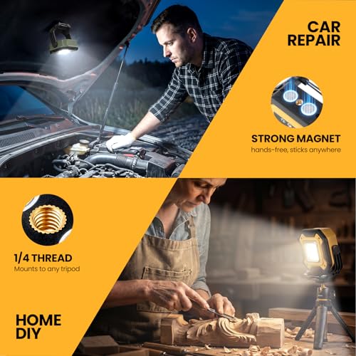 Rechargeable Magnetic Work Light for Repair Mechanic, 6000mAh 2Pack - color: Yellow