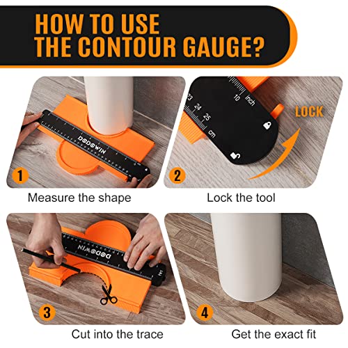 DODOWIN 10 Inch Contour Gauge with Lock, Gifts for Men, Dad and Husband - color: Orange-10 In.