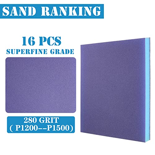 16Pcs 280 Grit Sanding Sponge, Jamiikury Sanding Blocks Washable and Reusable, Wet Dry Sandpaper Sponge for Wood Metal Furniture Paint and Drywall - size: 280 Grits